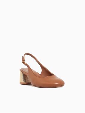 Naturalizer Tan Leather With Gold Slingback Heel
